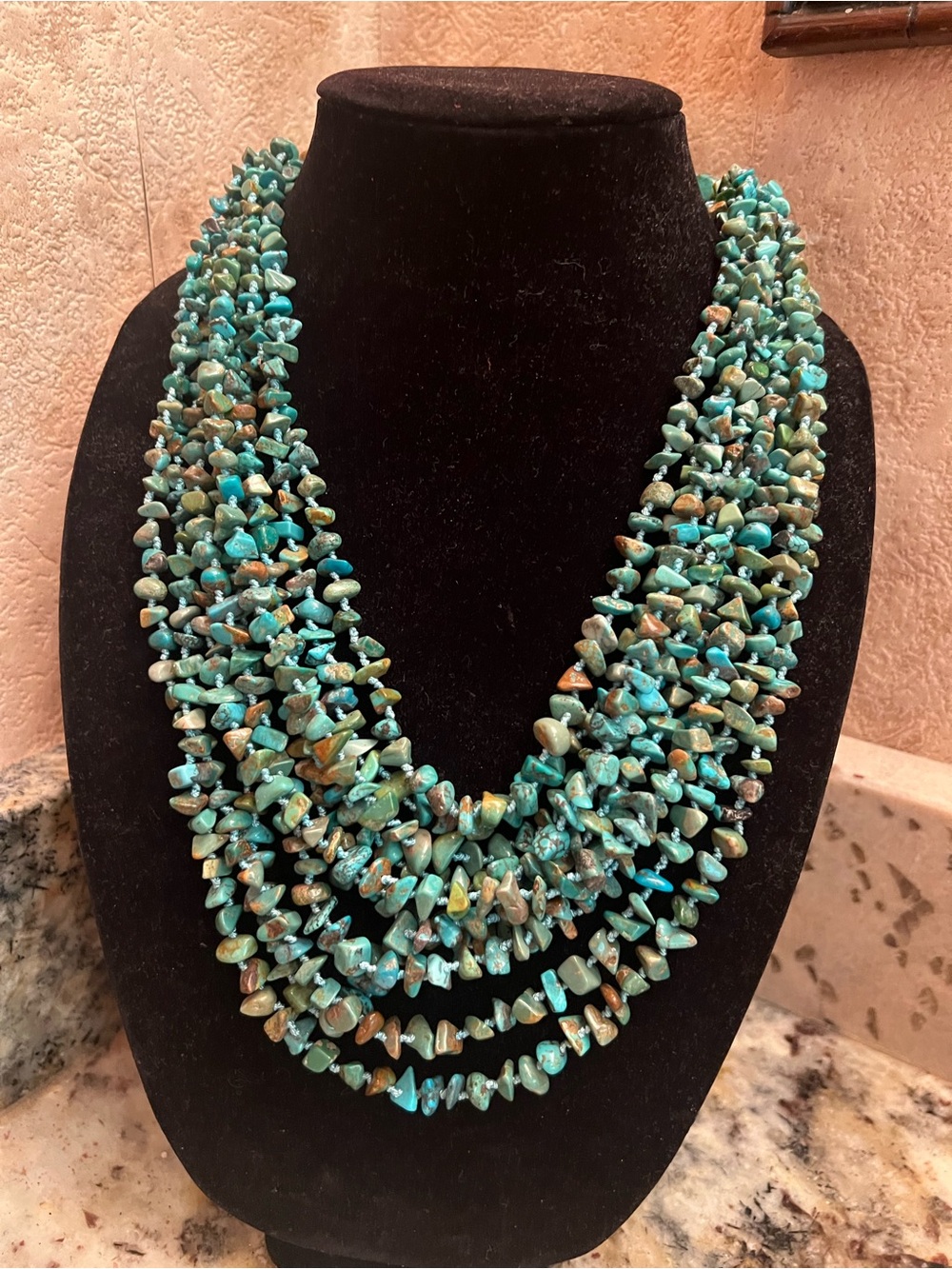Silver Express Turquoise 10-Strand Hand-Knotted 925 Necklace